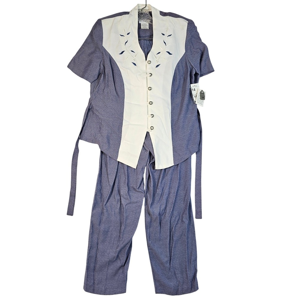 Pride & Joy Vintage 90s 2 Piece‎ Pant Set Purple White Embroidered NWT Size 14M